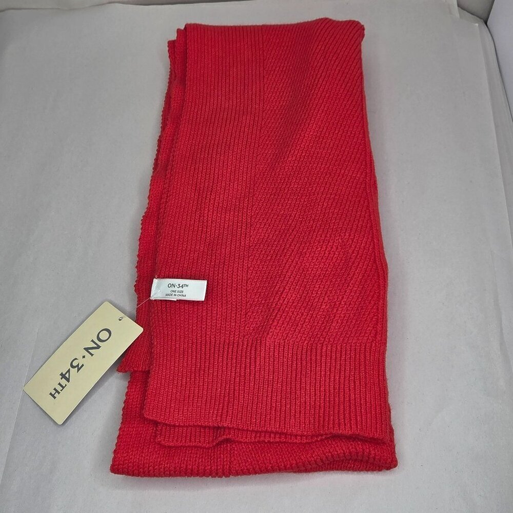 NWT On 34th Women's Solid Multi-Stich Red Scarf OS